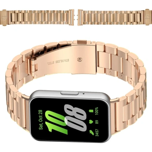 Pasek ze stali nierdzewnej Bizon Strap Watch Aura do Samsung Galaxy Fit 3 różowozłoty