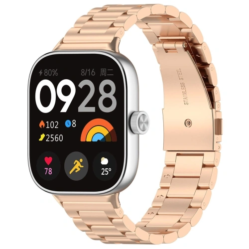 Pasek ze stali nierdzewnej Bizon Strap Watch Aura do Xiaomi Redmi Watch 4 / Smart Band 8 Pro / 9 Pro różowozłoty