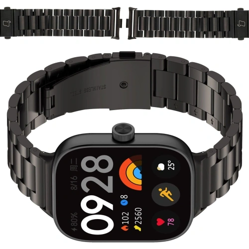 Pasek ze stali nierdzewnej Bizon Strap Watch Aura do Xiaomi Redmi Watch 4 / Smart Band 8 Pro / 9 Pro czarny