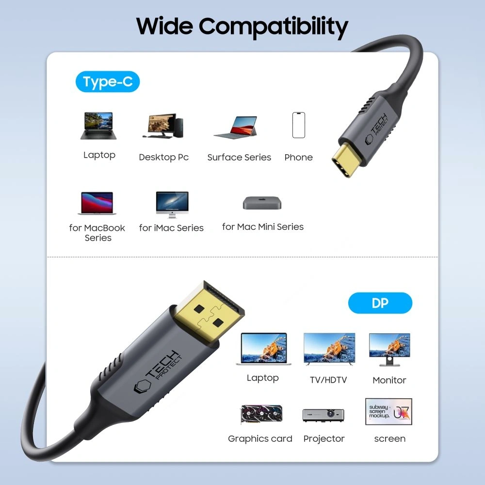 Hurtownia GSM - Tech-Protect Ultraboost Kábel USB-C / DisplayPort 1.4 8K 60Hz 180cm Fekete - THP3801 - {ean13} - Hurt