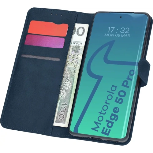 Etui z klapką Bizon Case Pocket do Motorola Edge 50 Pro granatowe