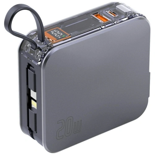 Powerbank 4smarts Lucid 3in1 Hybrid Charger 10000mAh 20W z wbudowanym kablem USB-C / Lightning srebrny