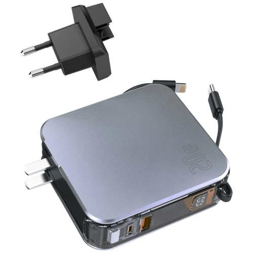 Powerbank 4smarts Lucid 3in1 Hybrid Charger 10000mAh 20W z wbudowanym kablem USB-C / Lightning srebrny