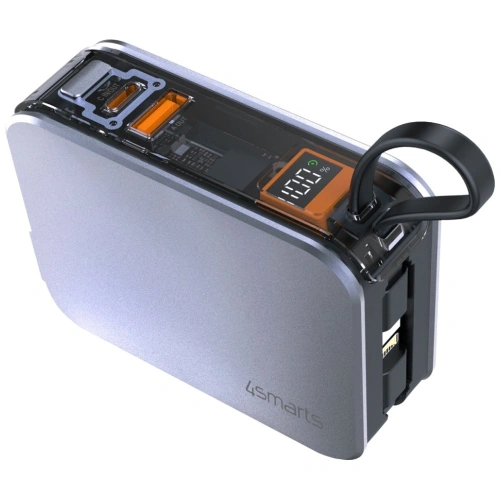 Powerbank 4smarts Lucid 3in1 Hybrid Charger 10000mAh 20W z wbudowanym kablem USB-C / Lightning srebrny