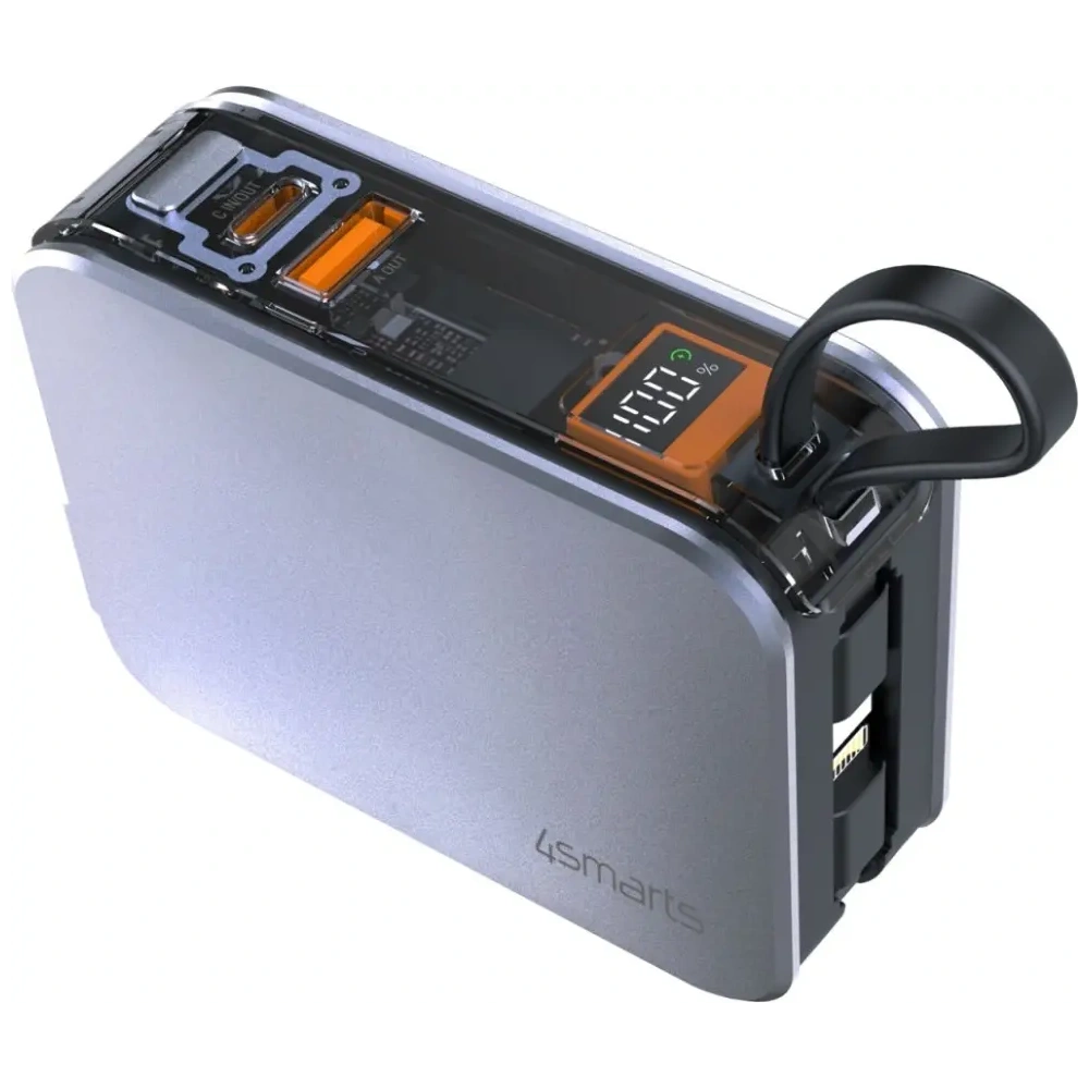 Hurtownia GSM - 4smarts Lucid 3in1 Powerbank Încărcător hibrid 10000mAh 20W + cablu USB-C / Lightning argintiu - 4SMR66 - {ean13} - Hurt