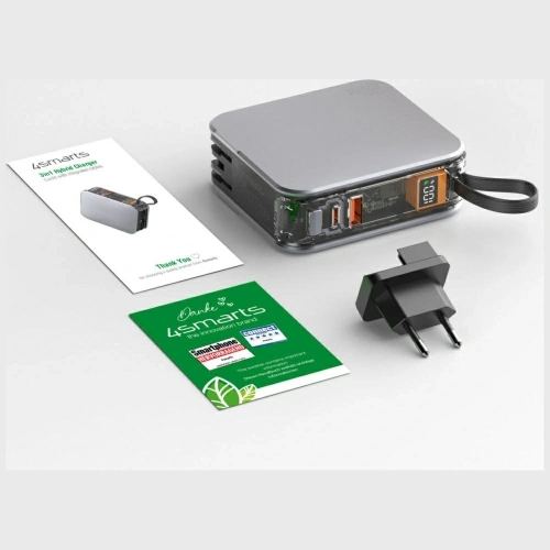 Powerbank 4smarts Lucid 3in1 Hybrid Charger 10000mAh 20W z wbudowanym kablem USB-C / Lightning srebrny