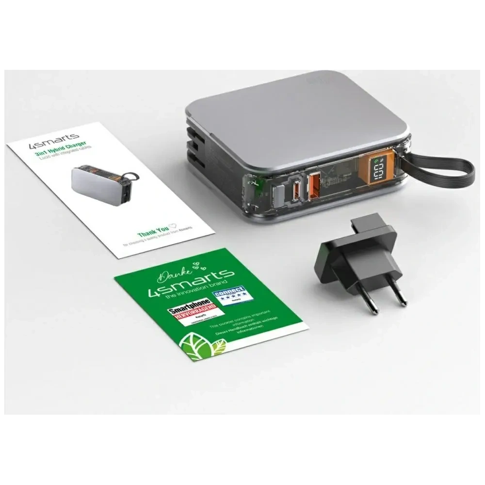 Hurtownia GSM - 4smarts Lucid 3in1 Powerbank Încărcător hibrid 10000mAh 20W + cablu USB-C / Lightning argintiu - 4SMR66 - {ean13} - Hurt