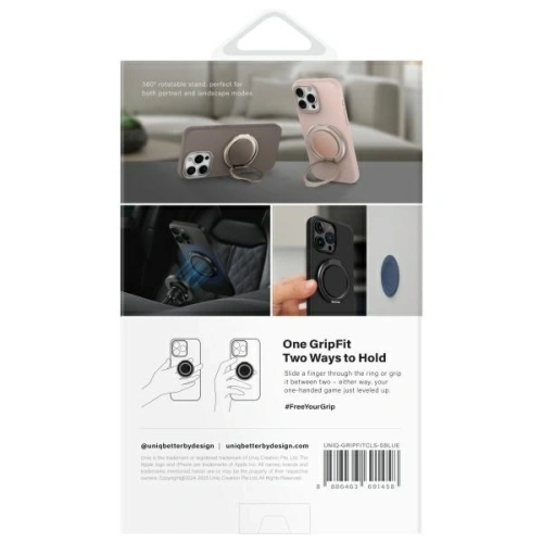 Magnetyczny uchwyt na palec z funkcją podstawki UNIQ Gripfit 360 Magnetic Mount&Kickstand niebieski/sapphire blue