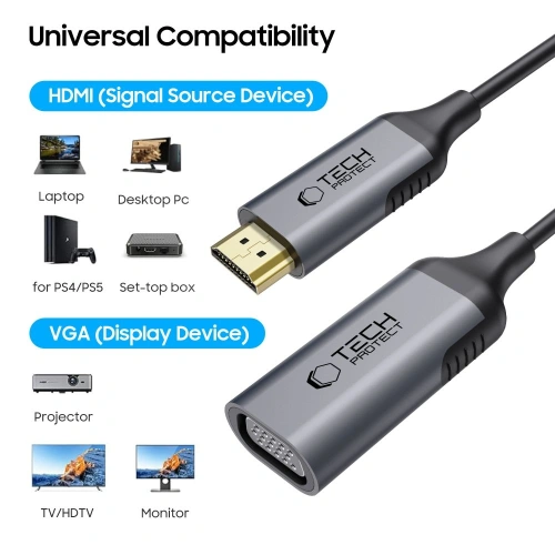 Adapter Tech-Protect Ultraboost HDMI / VGA FHD 60Hz Black