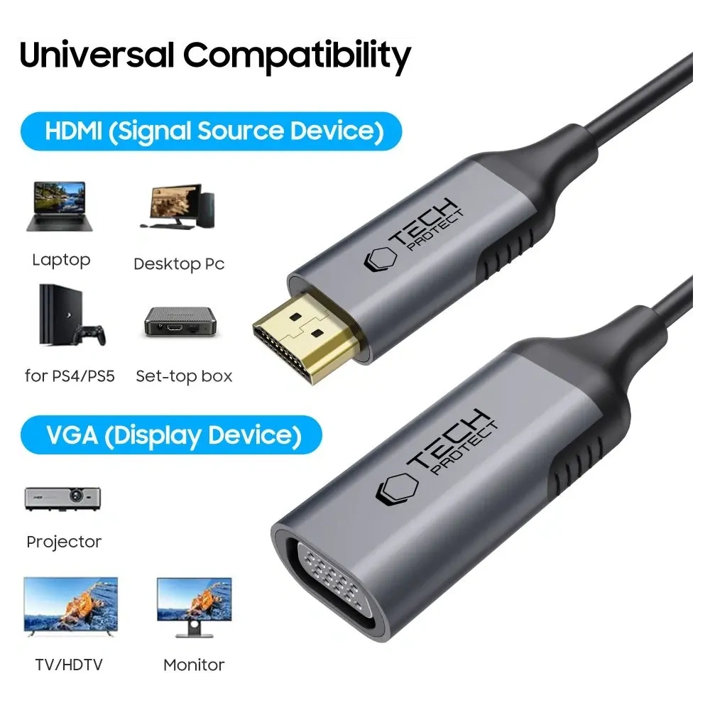 Hurtownia GSM - Adaptér Tech-Protect Ultraboost HDMI / VGA FHD 60Hz černý - THP3804 - {ean13} - Hurt