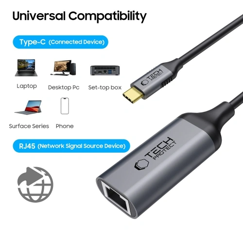 Adapter Tech-Protect Ultraboost USB-C / Ethernet RJ45 1000Mbps Black