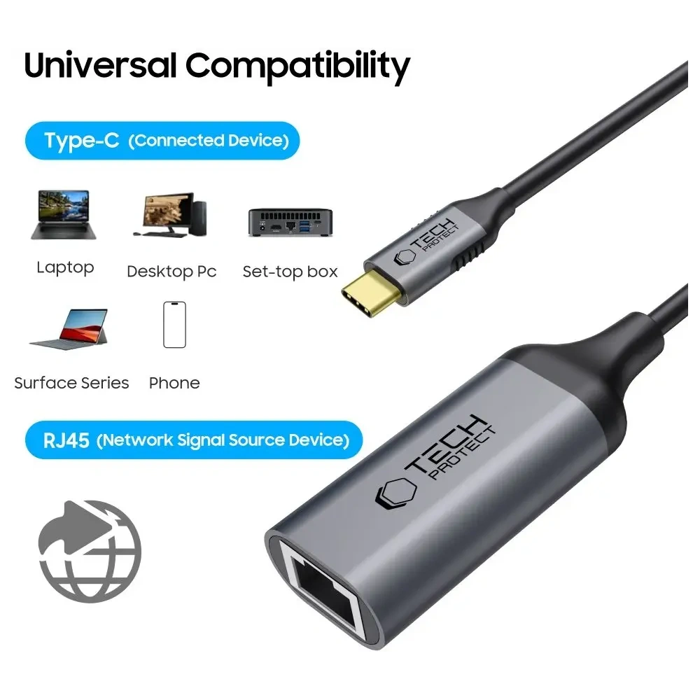 Hurtownia GSM - Tech-Protect Ultraboost Adapter USB-C / Ethernet RJ45 1000Mbps Schwarz - THP3805 - {ean13} - Hurt