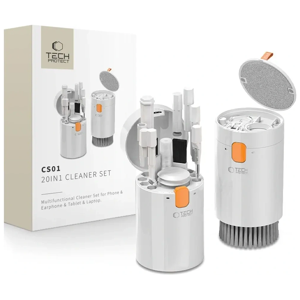 Hurtownia GSM - Tech-Protect Set de Curățare CS01 20in1 pentru Telefon & Căști & Tabletă & Laptop Alb - THP3806 - {ean13} - Hurt
