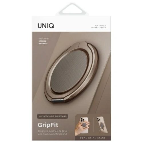 Magnetyczny uchwyt na palec z funkcją podstawki UNIQ Gripfit 360 Magnetic Mount&Kickstand szary/flint grey