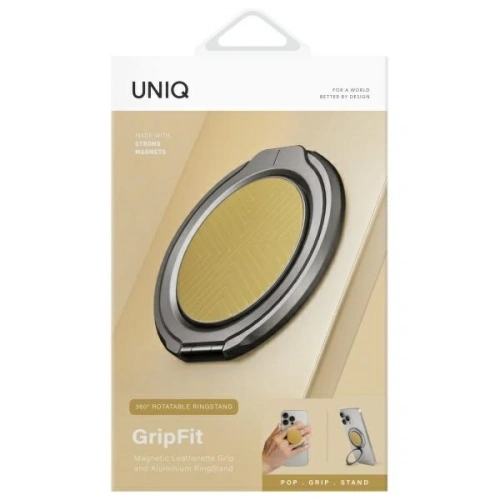 Magnetyczny uchwyt na palec z funkcją podstawki UNIQ Gripfit 360 Magnetic Mount&Kickstand żółty/canary yellow