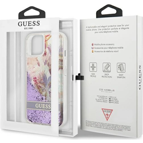 [OUTLET] Etui Guess GUHCP13SLFLSU Apple iPhone 13 mini fioletowy/purple hardcase Flower Liquid Glitter