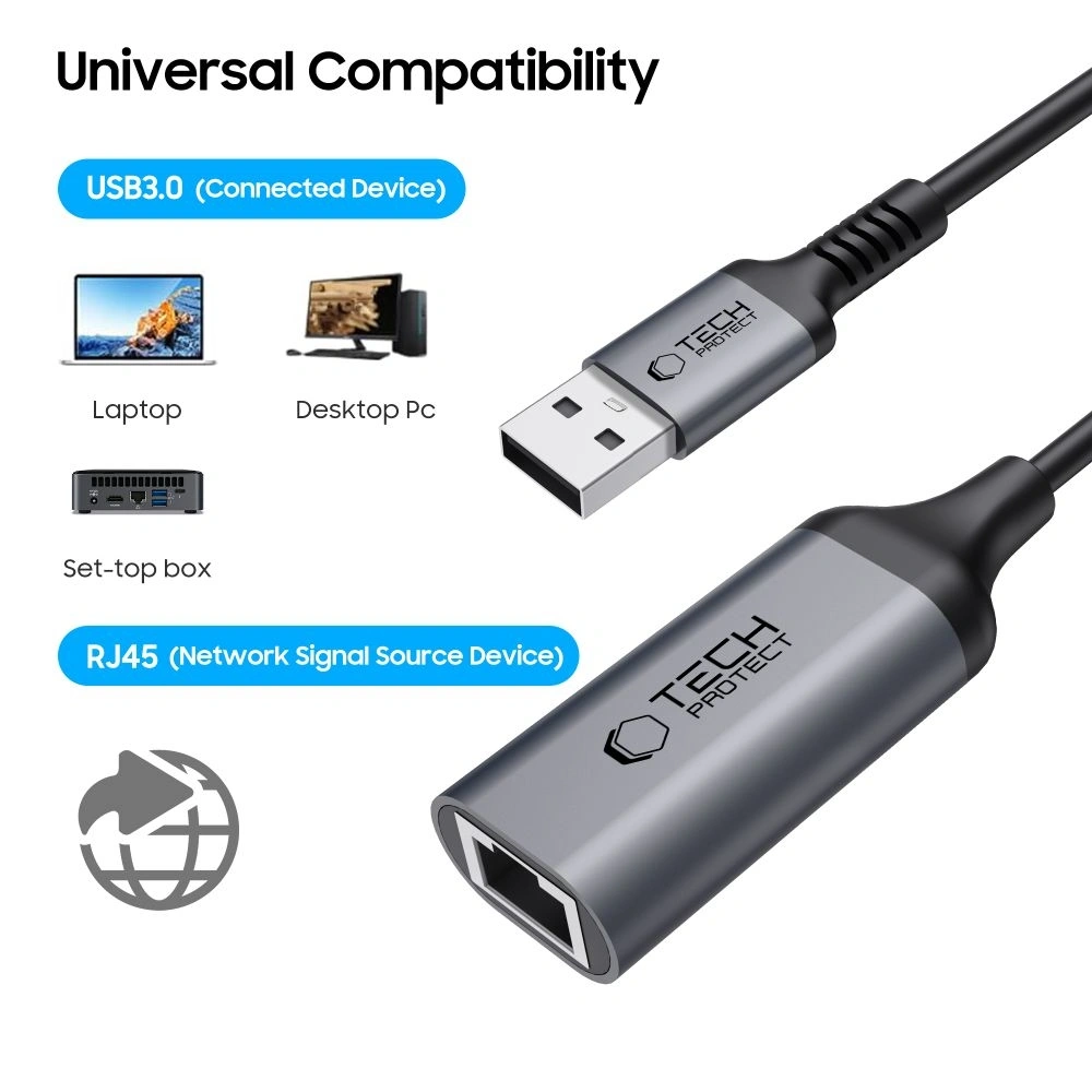 Hurtownia GSM - Tech-Protect Ultraboost Adapter USB-A 3.0 / Ethernet RJ45 1000Mbps Schwarz - THP3824 - {ean13} - Hurt