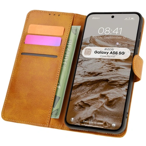 Etui z klapką Bizon Case Pocket do Samsung Galaxy A56 5G brązowe
