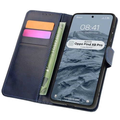 Etui z klapką Bizon Case Pocket do Oppo Find X8 Pro granatowe