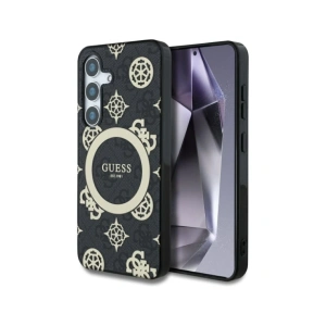 Wholesale Guess 4G Background Gold Electroplated Peony Pattern MagSafe Samsung Galaxy S25 black - GUE4240 - {ean13} - Hurt
