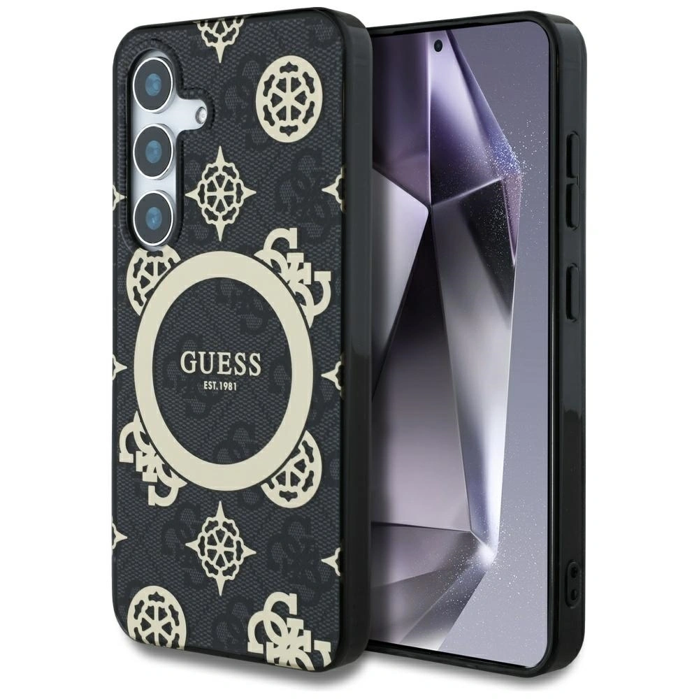 Hurtownia GSM - Guess 4G Hintergrund Gold elektroplattierter Pfingstrosenmuster MagSafe Samsung Galaxy S25 schwarz - GUE4240 - {ean13} - Hurt