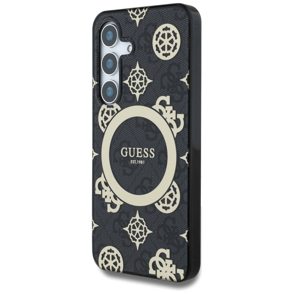 Wholesale Guess 4G Background Gold Electroplated Peony Pattern MagSafe Samsung Galaxy S25 black - GUE4240 - {ean13} - Hurt