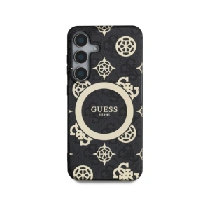 Wholesale Guess 4G Background Gold Electroplated Peony Pattern MagSafe Samsung Galaxy S25 black - GUE4240 - {ean13} - Hurt