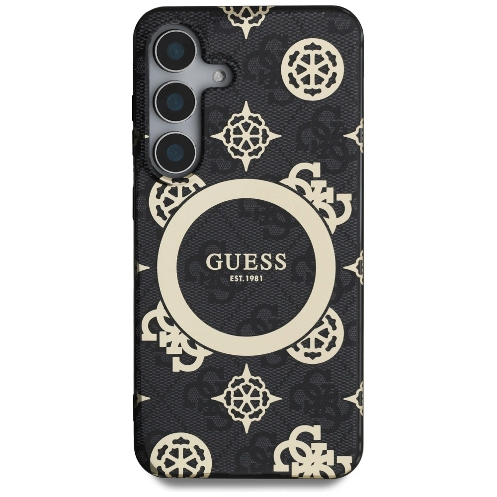 Wholesale Guess 4G Background Gold Electroplated Peony Pattern MagSafe Samsung Galaxy S25 black - GUE4240 - {ean13} - Hurt