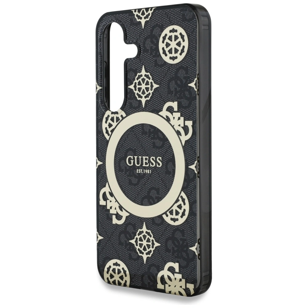 Wholesale Guess 4G Background Gold Electroplated Peony Pattern MagSafe Samsung Galaxy S25 black - GUE4240 - {ean13} - Hurt