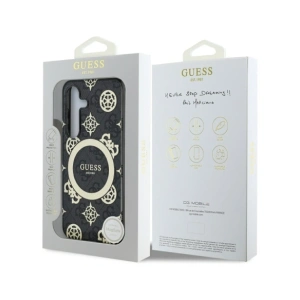 Wholesale Guess 4G Background Gold Electroplated Peony Pattern MagSafe Samsung Galaxy S25 black - GUE4240 - {ean13} - Hurt