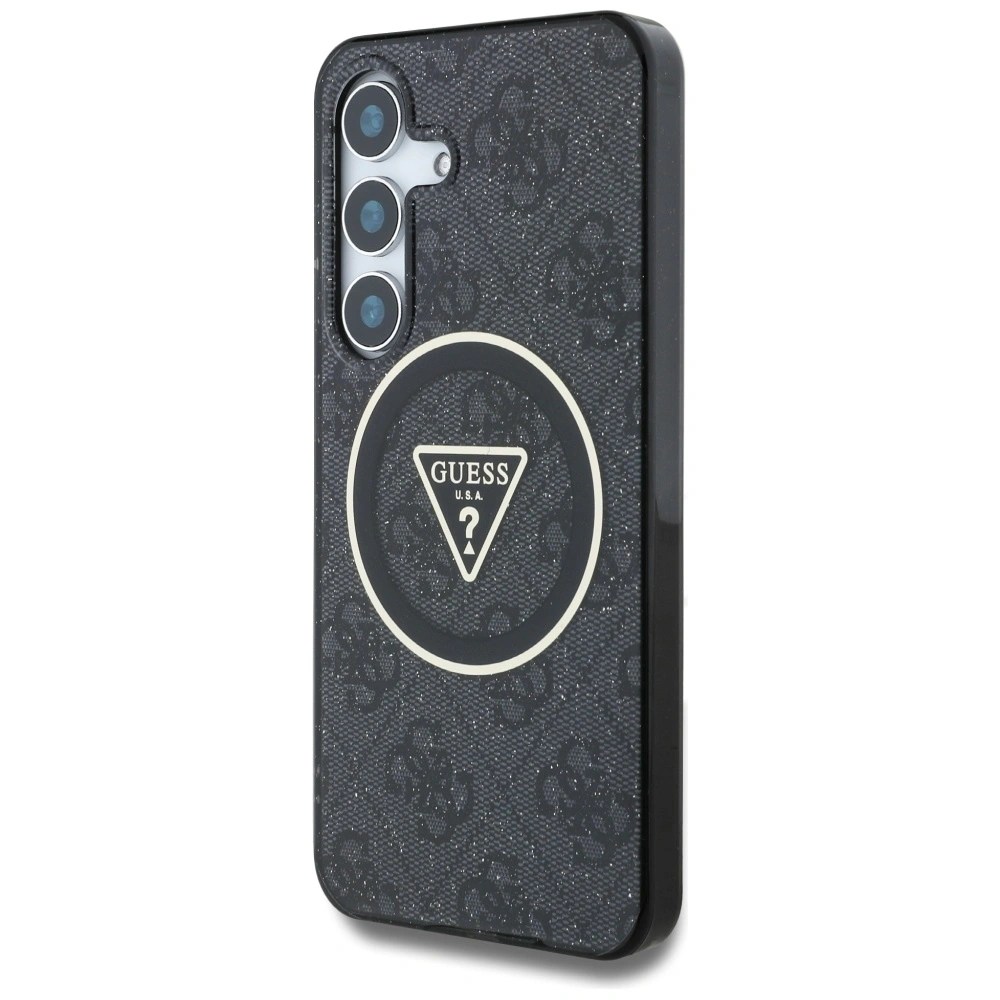 Hurtownia GSM - Guess Butoane Triunghiulare Glitter 4G MagSafe Samsung Galaxy S25+ Plus negru - GUE4242 - {ean13} - Hurt