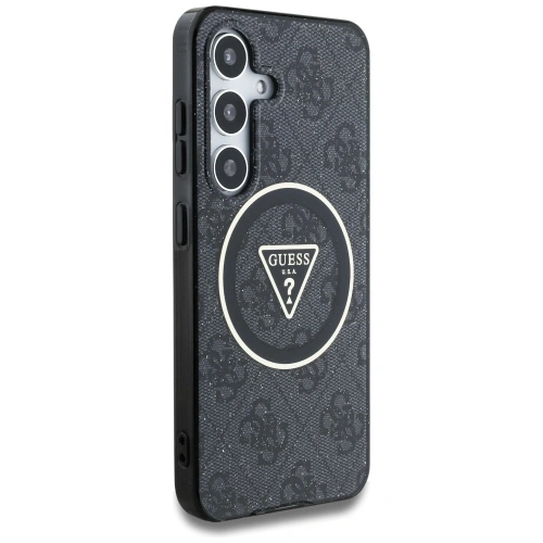 Etui Guess 4G Glitter Triangle Buttons MagSafe do Samsung Galaxy S25+ Plus czarny