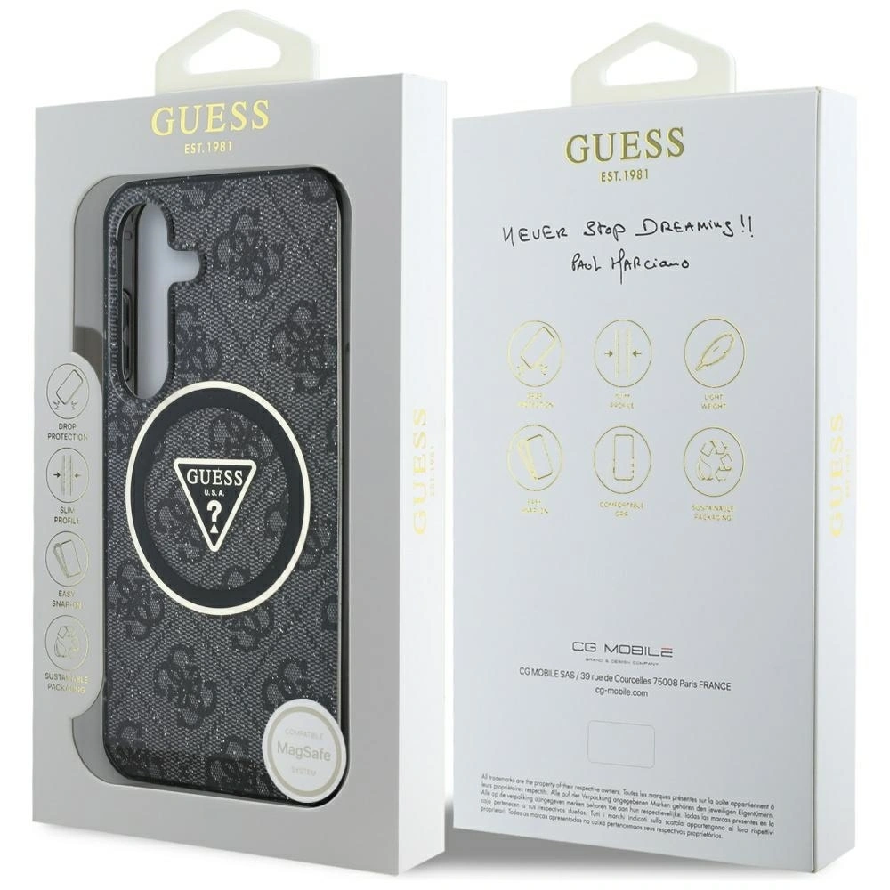 Hurtownia GSM - Guess Butoane Triunghiulare Glitter 4G MagSafe Samsung Galaxy S25+ Plus negru - GUE4242 - {ean13} - Hurt