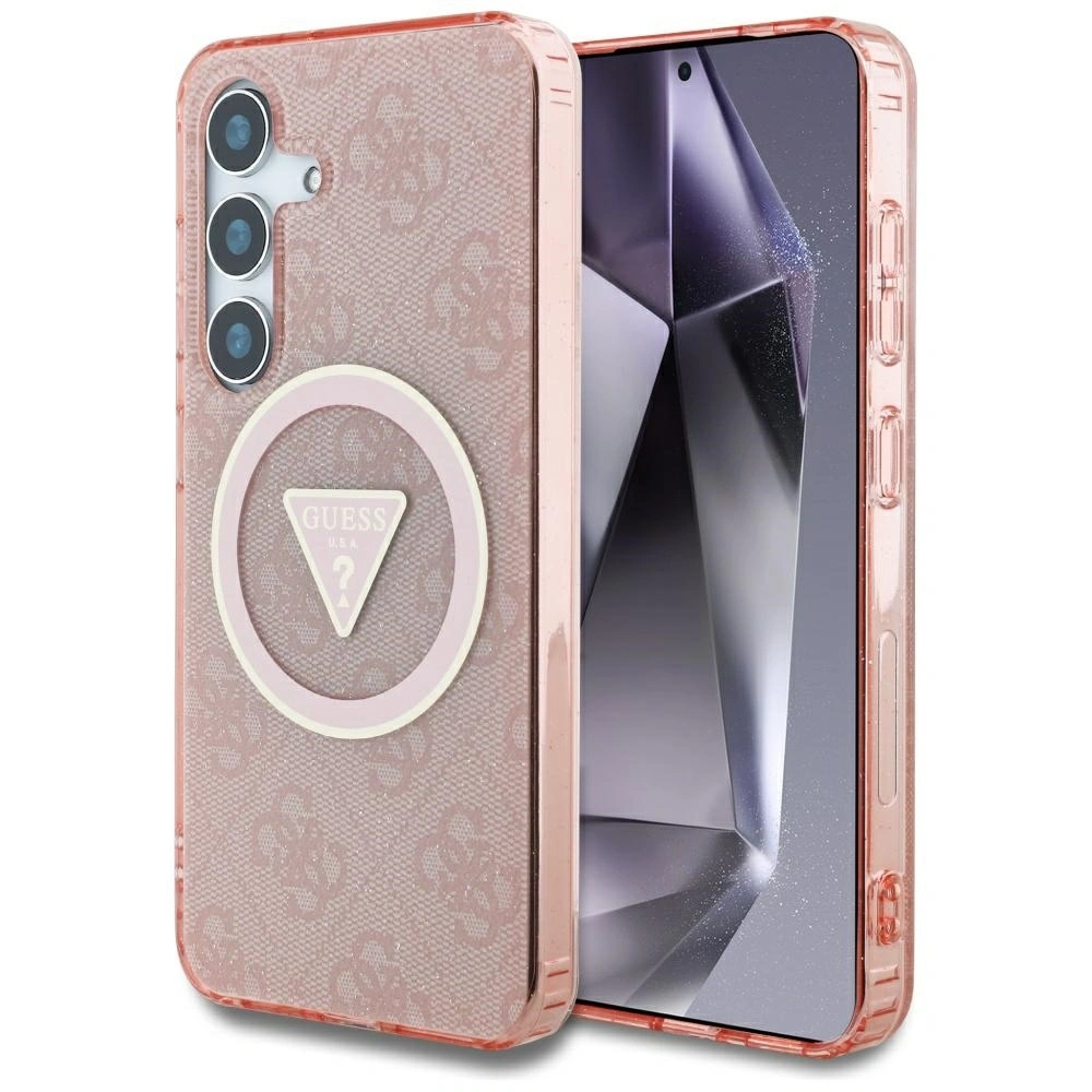 Hurtownia GSM - Etui Guess 4G Glitter Triangle Buttons MagSafe do Samsung Galaxy S25 różowy - GUE4243 - {ean13} - Hurt