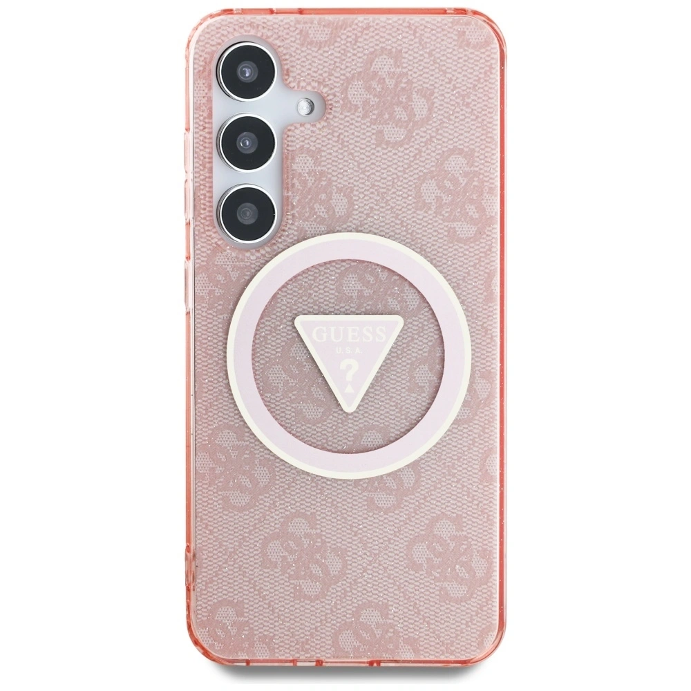 Hurtownia GSM - Etui Guess 4G Glitter Triangle Buttons MagSafe do Samsung Galaxy S25 różowy - GUE4243 - {ean13} - Hurt