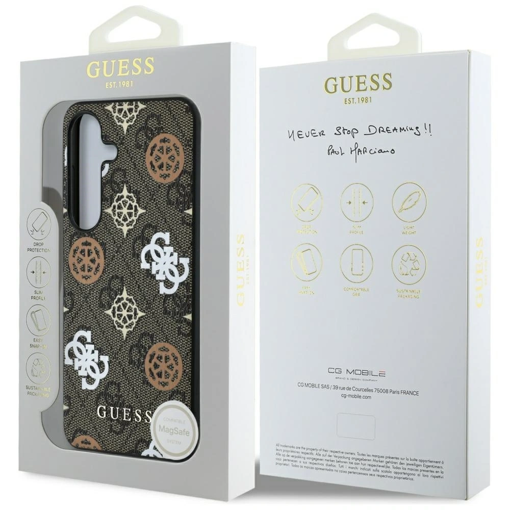 Hurtownia GSM - Guess 4G Bedrucktes Farbiges Pfingstrosenmuster MagSafe Samsung Galaxy S25 braun - GUE4244 - {ean13} - Hurt