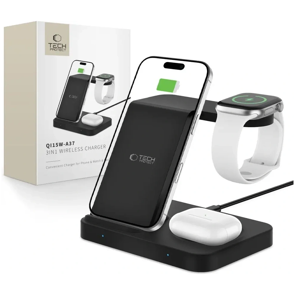 Hurtownia GSM - Tech-Protect QI15W-A37 3in1 Wireless-Ladegerät für Android & Apple Schwarz - THP3838 - {ean13} - Hurt
