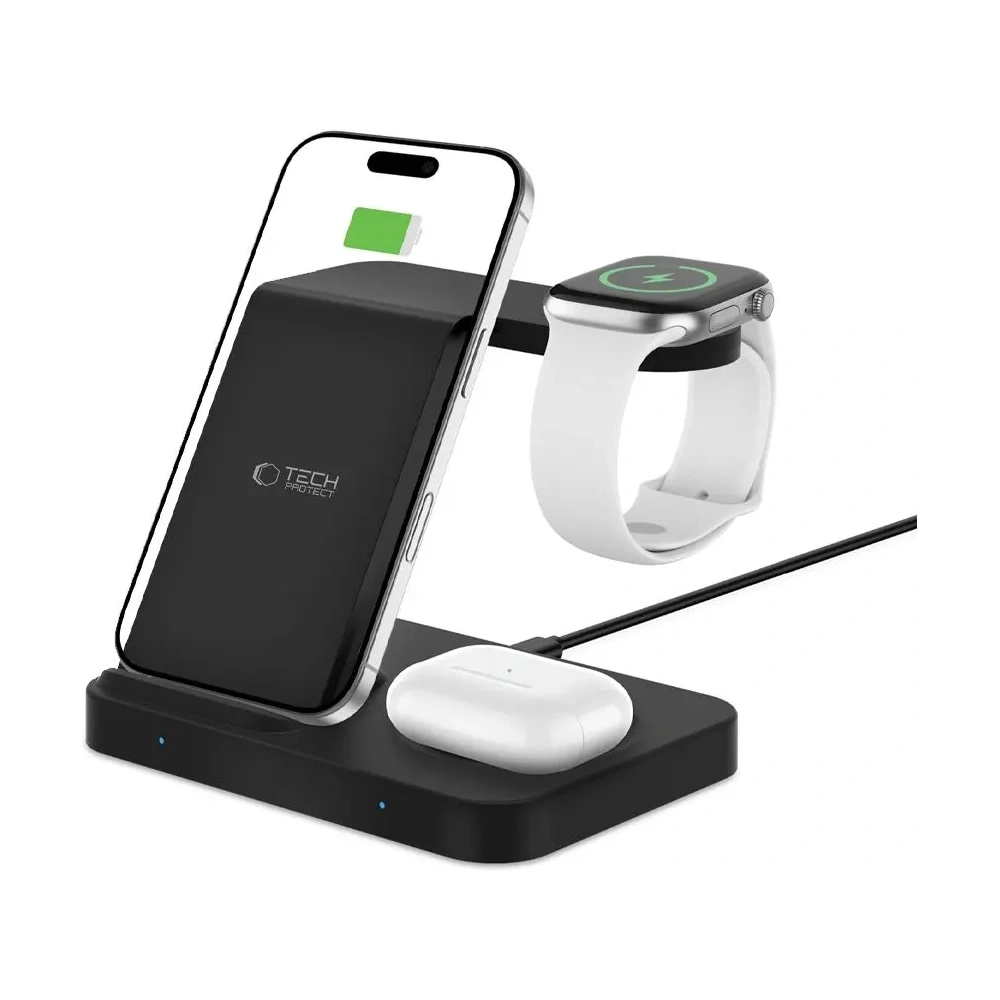 Hurtownia GSM - Tech-Protect QI15W-A37 3in1 Vezeték nélküli Töltő Android & Apple Fekete - THP3838 - {ean13} - Hurt