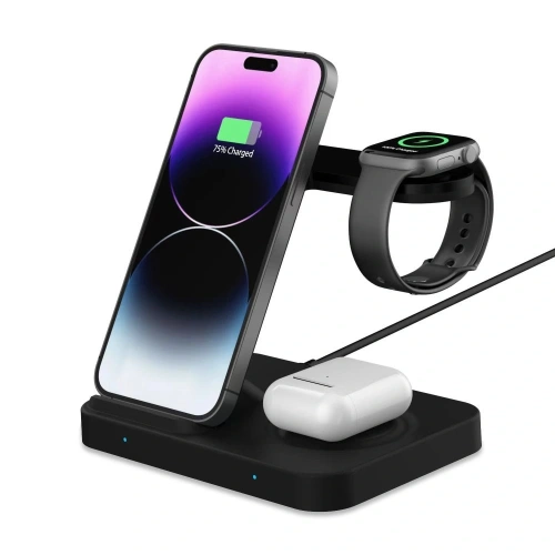 Ładowarka bezprzewodowa Tech-Protect QI15W-A37 3in1 Wireless Charger For Android & Apple Black