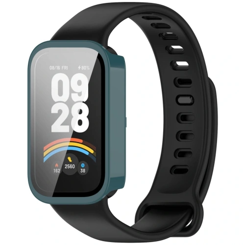 Etui ze szkłem do zegarka Bizon Case+Glass Watch do Xiaomi Mi Smart Band 9 Active / Redmi Band 3 zielone
