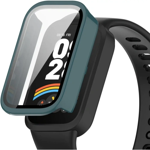 Etui ze szkłem do zegarka Bizon Case+Glass Watch do Xiaomi Mi Smart Band 9 Active / Redmi Band 3 zielone