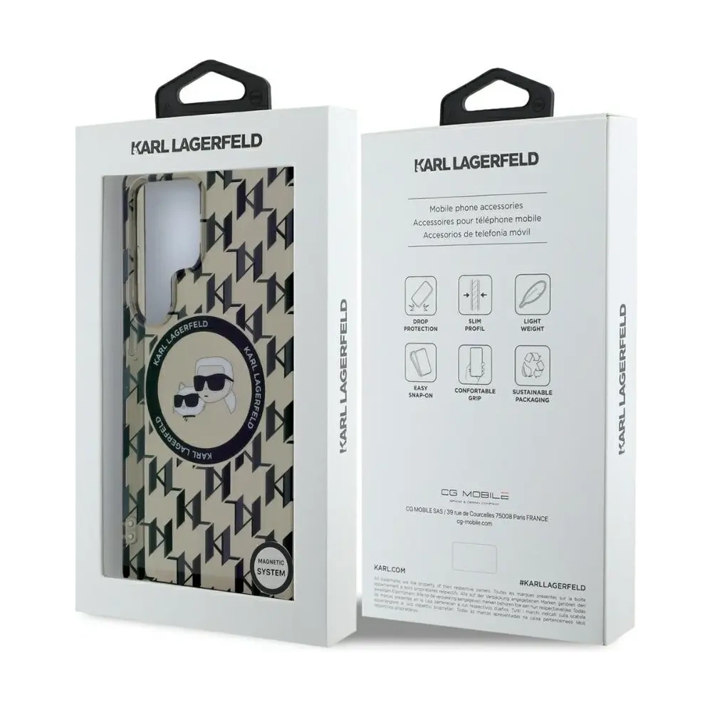 Hurtownia GSM - Karl Lagerfeld Buton Karl & Choupette Heads On KL Pattern MagSafe Samsung Galaxy S25 Ultra negru - KLD21867 - {ean13} - Hurt