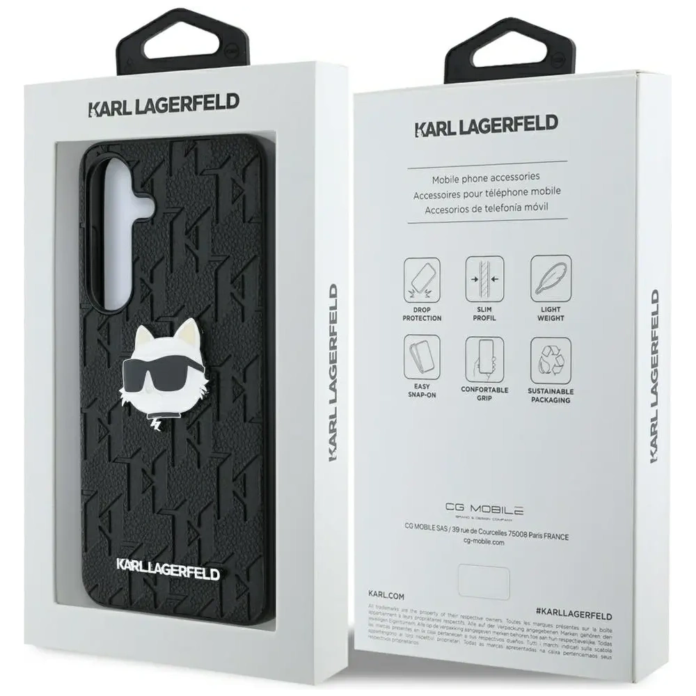 Wholesale Karl Lagerfeld Leather Monogram Pin Logo Choupette Head Samsung Galaxy S25 black - KLD21872 - {ean13} - Hurt