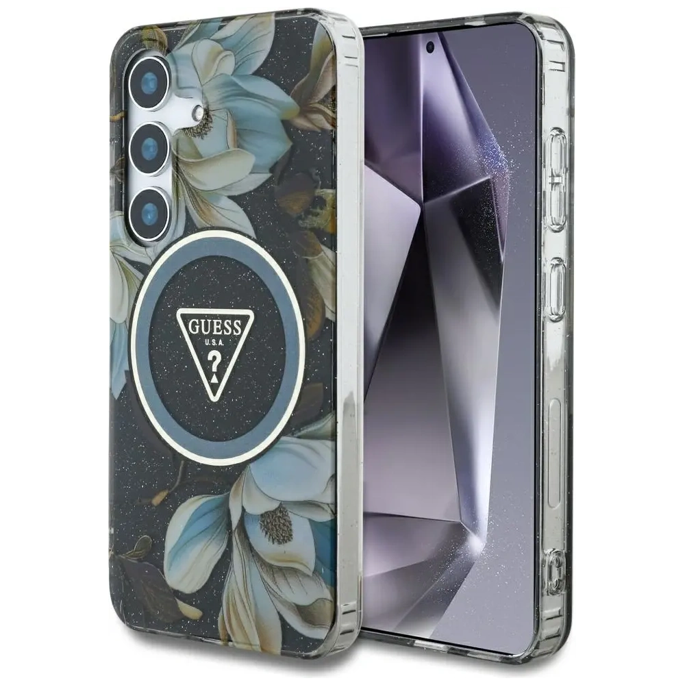 Hurtownia GSM - Guess Glitzer Blumen Dreiecks Knöpfe MagSafe Samsung Galaxy S25 schwarz - GUE4260 - {ean13} - Hurt