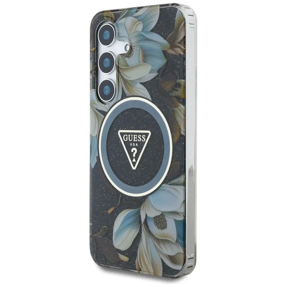 Hurtownia GSM - Guess Glitzer Blumen Dreiecks Knöpfe MagSafe Samsung Galaxy S25 schwarz - GUE4260 - {ean13} - Hurt