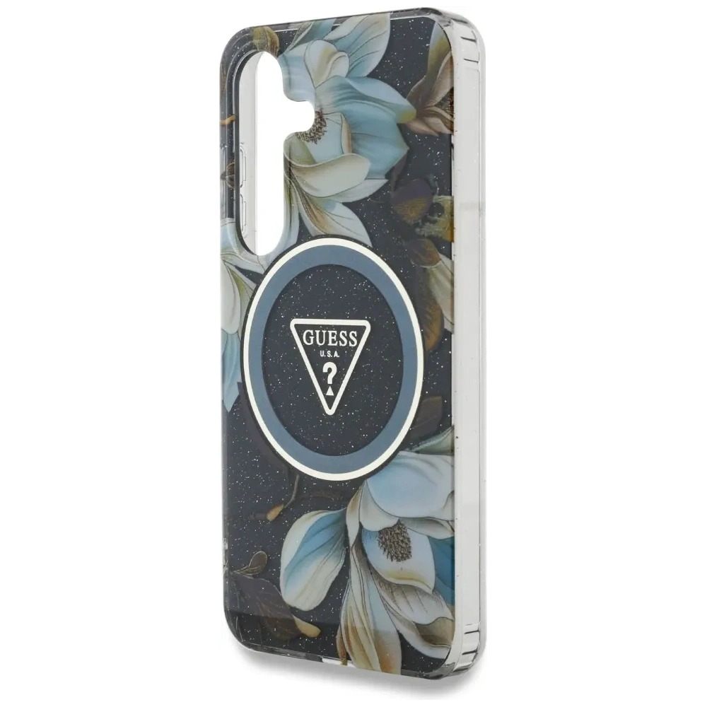 Hurtownia GSM - Guess Glitzer Blumen Dreiecks Knöpfe MagSafe Samsung Galaxy S25 schwarz - GUE4260 - {ean13} - Hurt