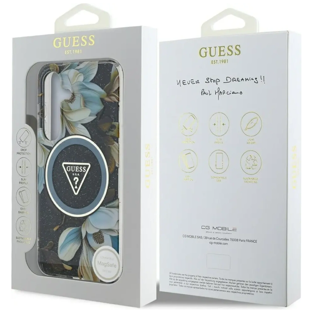 Hurtownia GSM - Guess Glitzer Blumen Dreiecks Knöpfe MagSafe Samsung Galaxy S25 schwarz - GUE4260 - {ean13} - Hurt