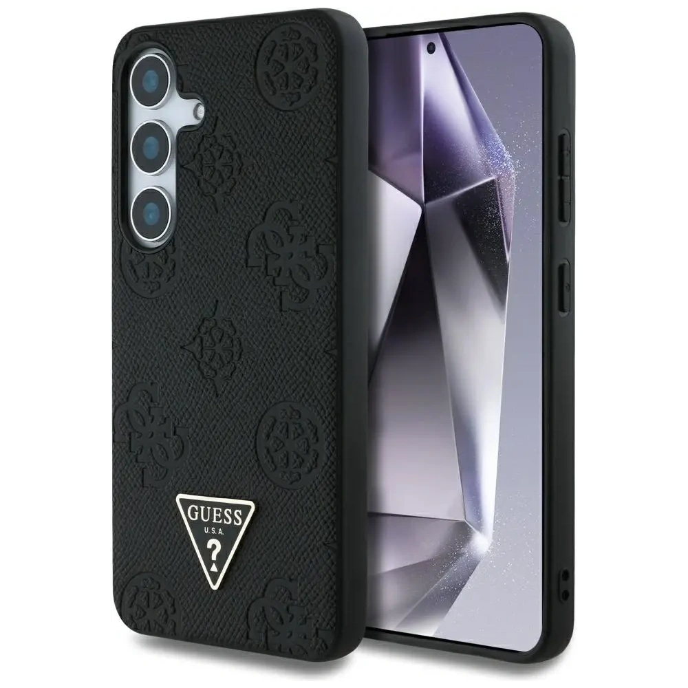 Wholesale Guess Grained Hot Stamp Peony Pattern Triangle Logo MagSafe do Samsung Galaxy S25 black - GUE4269 - {ean13} - Hurt
