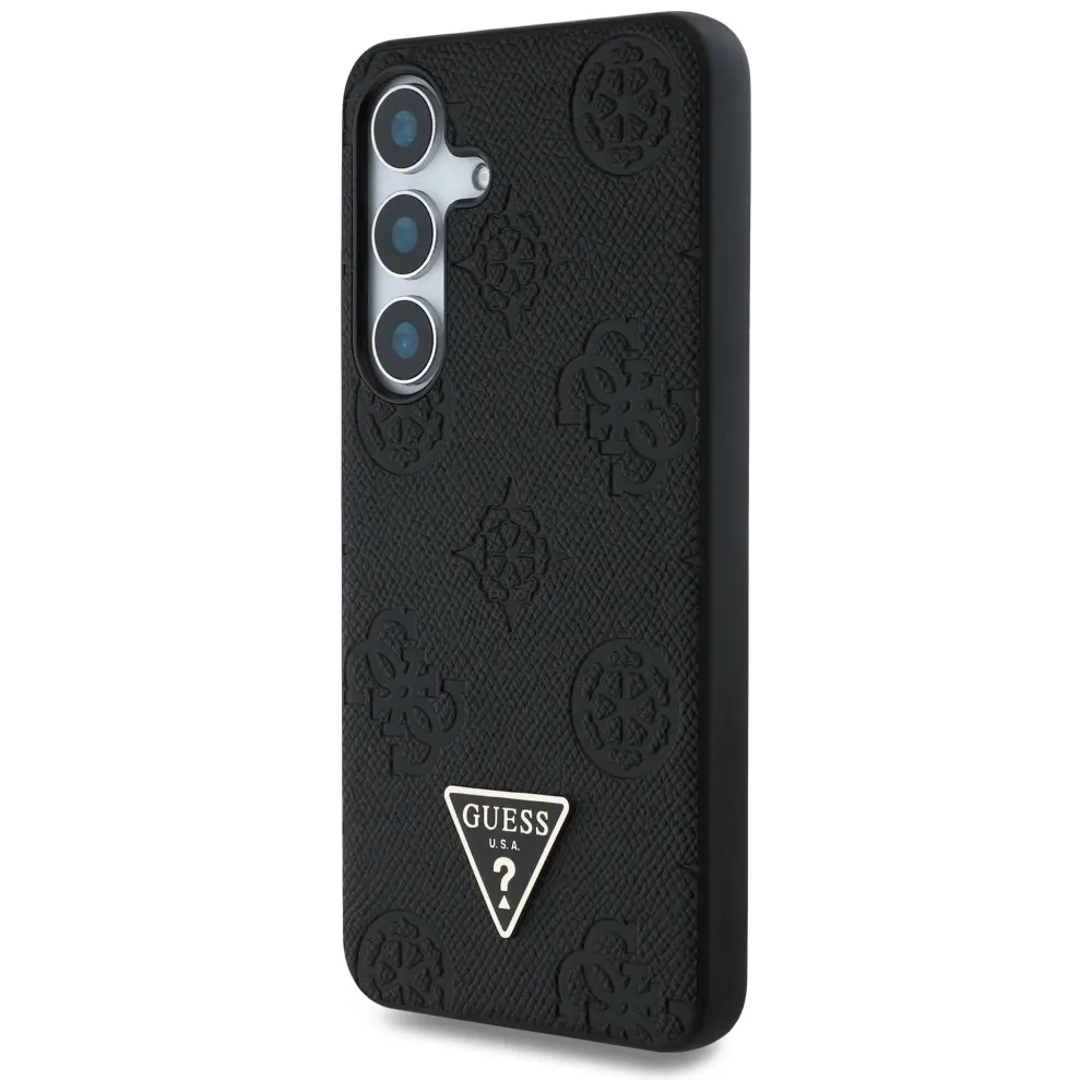 Wholesale Guess Grained Hot Stamp Peony Pattern Triangle Logo MagSafe do Samsung Galaxy S25 black - GUE4269 - {ean13} - Hurt