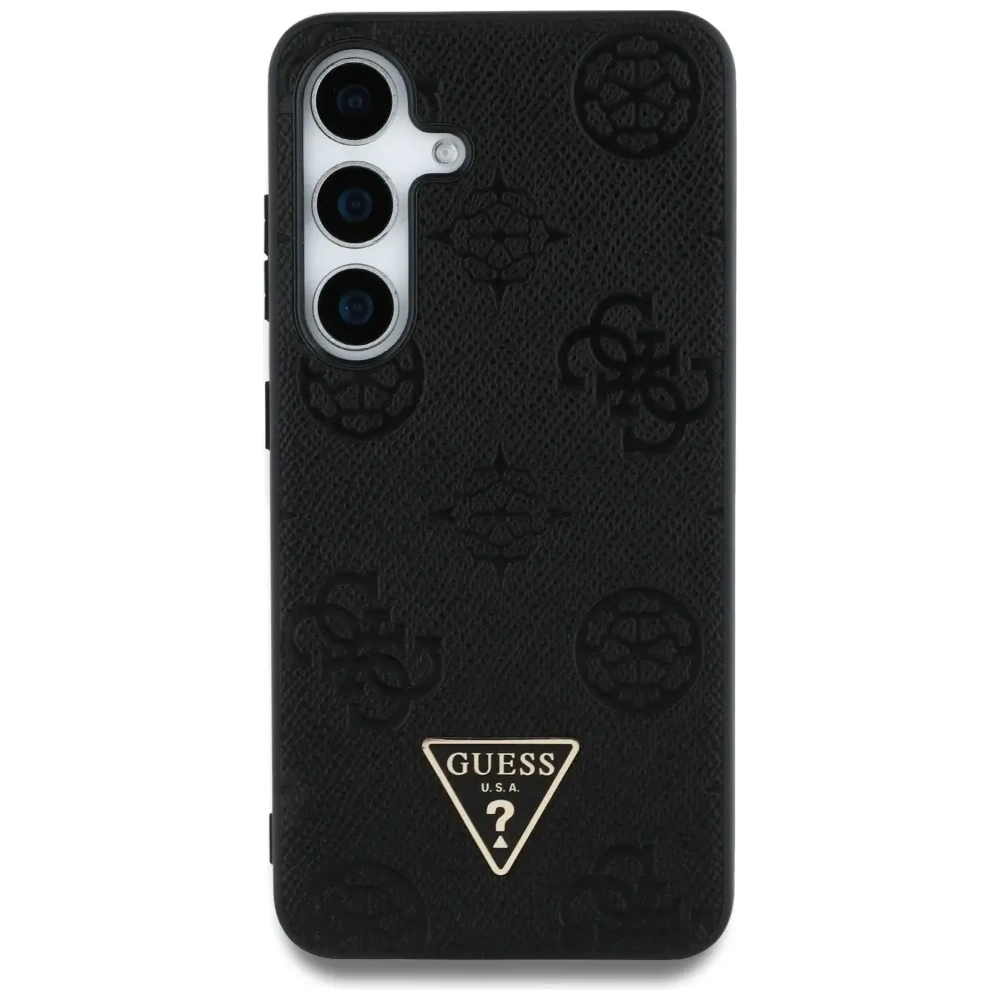 Wholesale Guess Grained Hot Stamp Peony Pattern Triangle Logo MagSafe do Samsung Galaxy S25 black - GUE4269 - {ean13} - Hurt